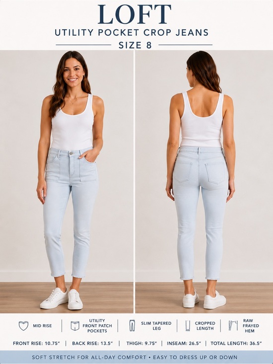LOFT Denim - LOFT Skinny Crop Utility Pocket Jeans Size 8 Light Blue Denim Raw Hem